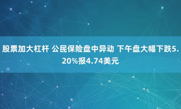 股票加大杠杆 公民保险盘中异动 下午盘大幅下跌5.20%报4.74美元